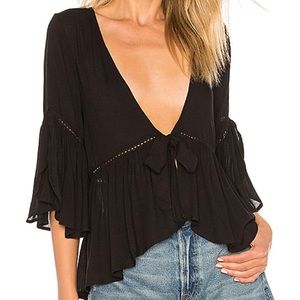 L*SPACE Black Front Tie Top